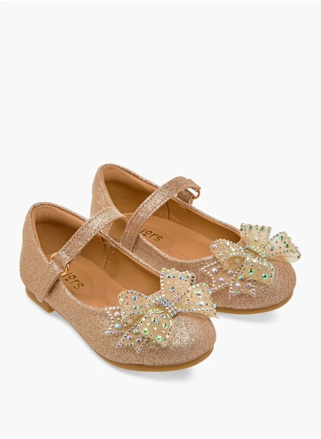 JUNIORS Girls Bow Embellished Mary Jane Shoes with Hook and Loop Closure Ramadan Collection