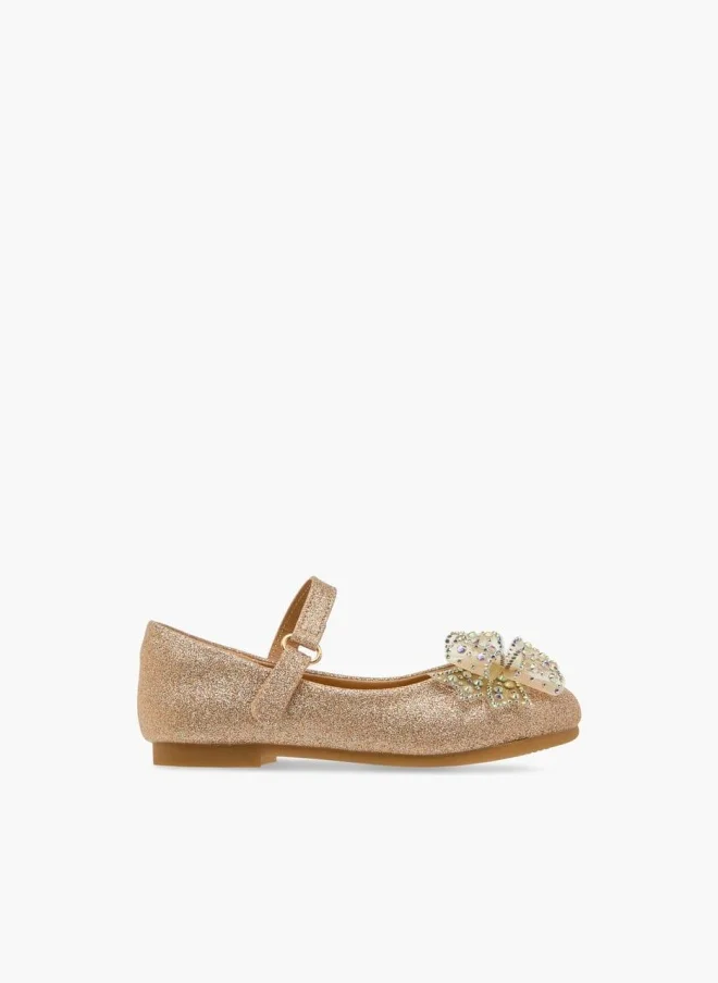 JUNIORS Girls Bow Embellished Mary Jane Shoes with Hook and Loop Closure Ramadan Collection