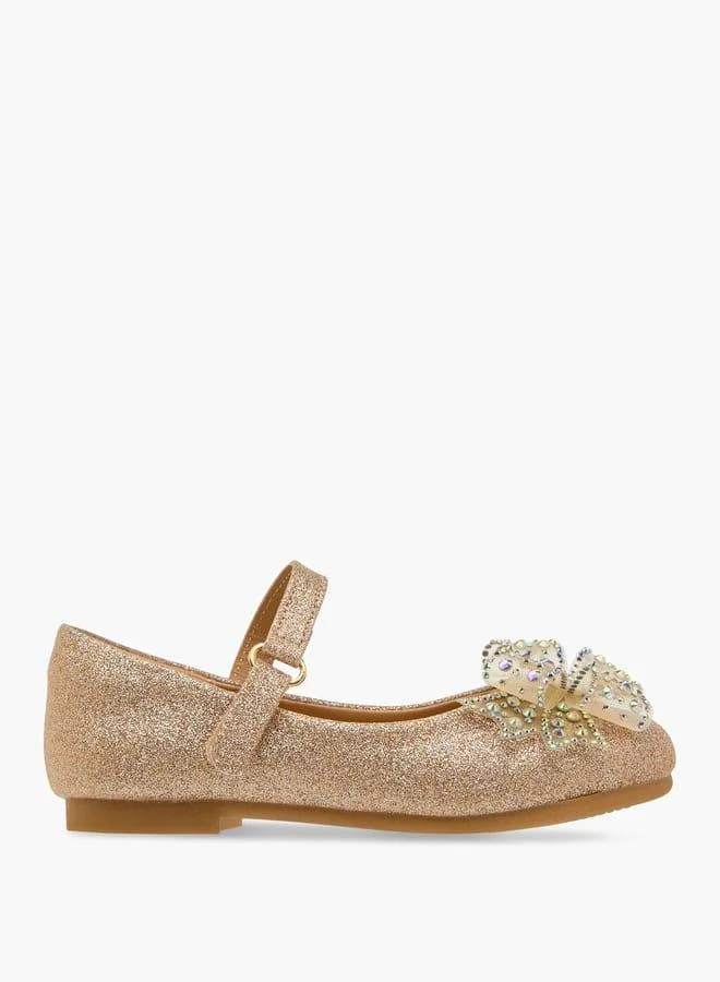 JUNIORS Girls Bow Embellished Mary Jane Shoes with Hook and Loop Closure Ramadan Collection