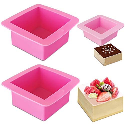AIFUDA 3 Pcs Non-Stick Square Baking Silicone Molds, Quick Release Bread Pan Bakeware Tray for Cheese Cake Tier Cake Handmade Toast Mold Bread Mould Soap Mold - Rose Red, Pink - Image 1