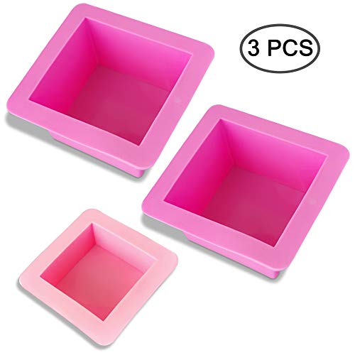 AIFUDA 3 Pcs Non-Stick Square Baking Silicone Molds, Quick Release Bread Pan Bakeware Tray for Cheese Cake Tier Cake Handmade Toast Mold Bread Mould Soap Mold - Rose Red, Pink - Image 2