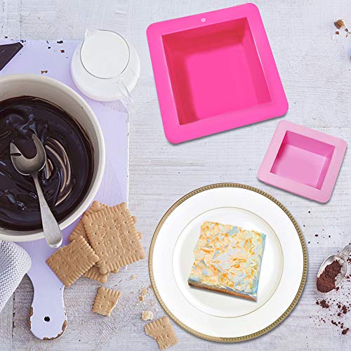 AIFUDA 3 Pcs Non-Stick Square Baking Silicone Molds, Quick Release Bread Pan Bakeware Tray for Cheese Cake Tier Cake Handmade Toast Mold Bread Mould Soap Mold - Rose Red, Pink - Image 3