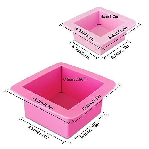 AIFUDA 3 Pcs Non-Stick Square Baking Silicone Molds, Quick Release Bread Pan Bakeware Tray for Cheese Cake Tier Cake Handmade Toast Mold Bread Mould Soap Mold - Rose Red, Pink - Image 4