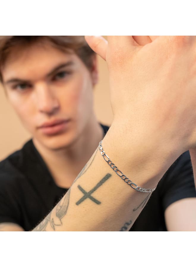 سوار QUADRI الأنيق مع سلسلة (فيجارو) من الفضة الحقيقية 925، العرض 5 مم، الطول 18/19/20.30/23 سم، باهت، للرجال والنساء، معتمد صنع في إيطاليا، 19 سم، فضة إسترلينية، 7.5 - Image 2