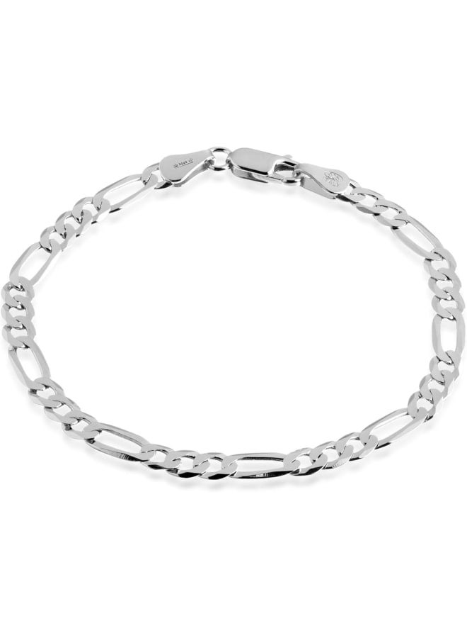 سوار QUADRI الأنيق مع سلسلة (فيجارو) من الفضة الحقيقية 925، العرض 5 مم، الطول 18/19/20.30/23 سم، باهت، للرجال والنساء، معتمد صنع في إيطاليا، 19 سم، فضة إسترلينية، 7.5 - Image 1