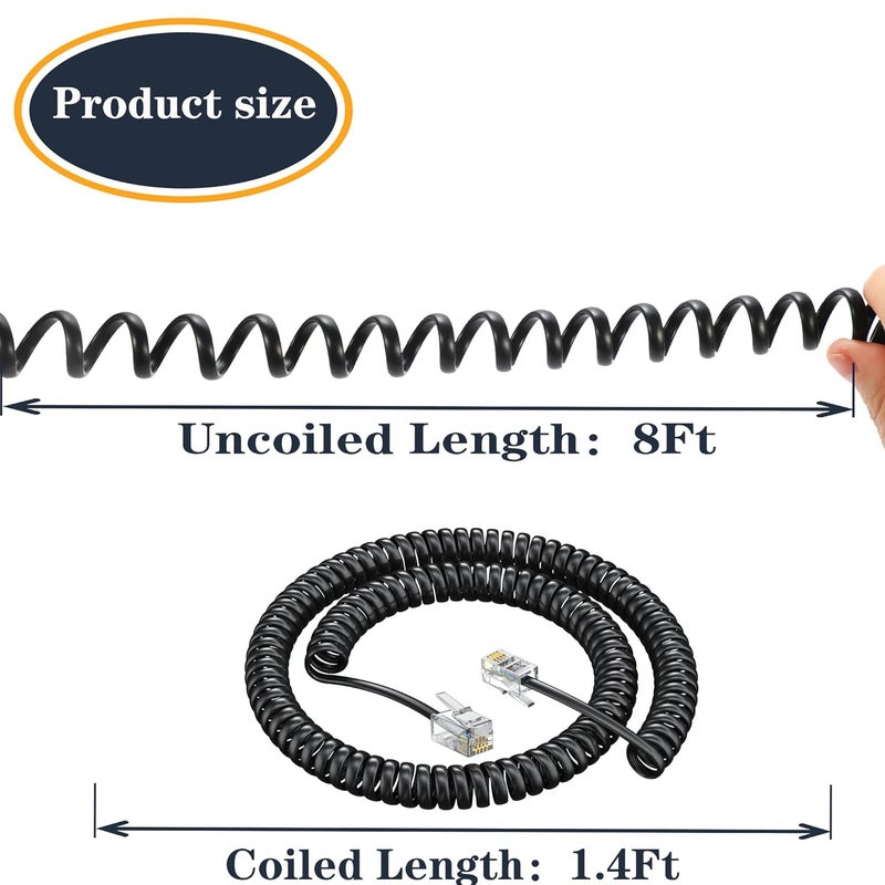 Ubramac RJ9 4P4C Telephone Cord，Telephone Handset Cord,Coiled Wire 10 Pack 8Ft Uncoiled / 1.4Ft Coiled Landline Phone Handset Cable RJ9 4P4C Telephone Accessory -10 Pack - Image 2