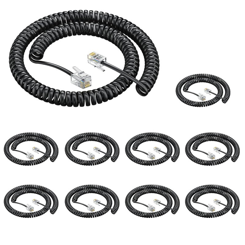 Ubramac RJ9 4P4C Telephone Cord，Telephone Handset Cord,Coiled Wire 10 Pack 8Ft Uncoiled / 1.4Ft Coiled Landline Phone Handset Cable RJ9 4P4C Telephone Accessory -10 Pack - Image 1