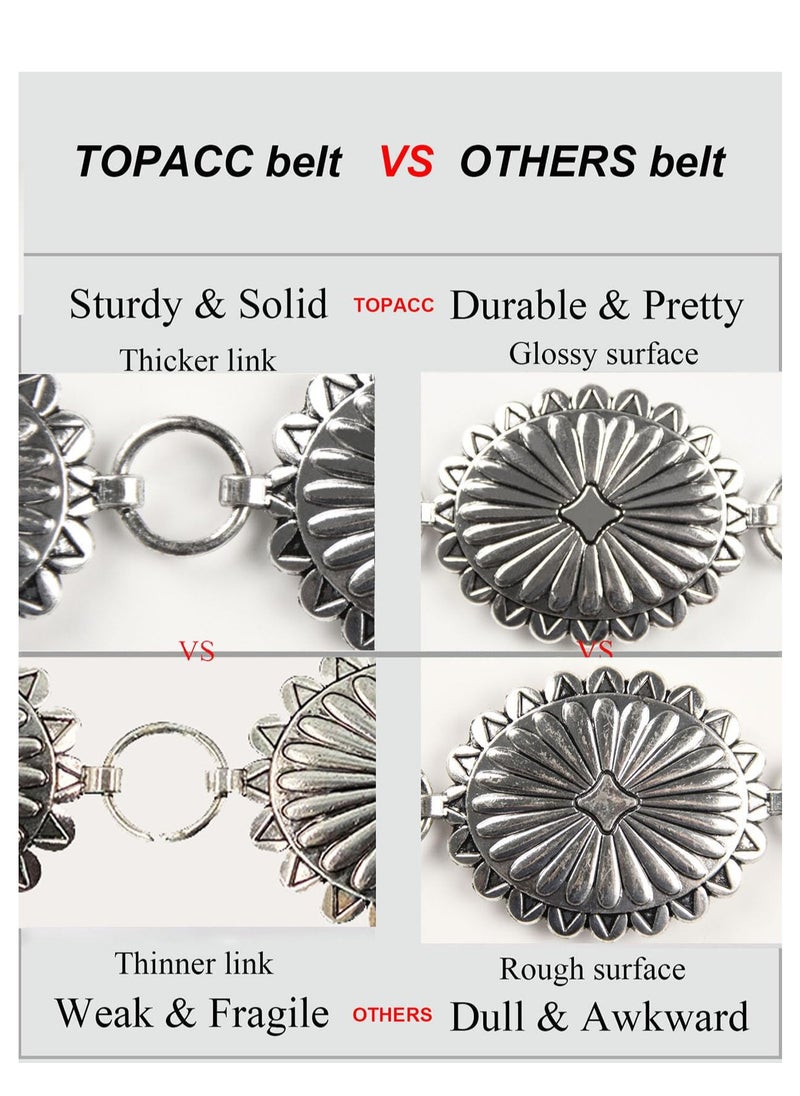 Excefore - Metal Waist Chain Belts, Adjustable Punk Chain, Metal Chain Belt for Women Waist chains for Dresses Jeans Western Cowgirl, Silver - Image 1