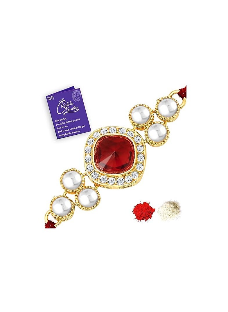 Sukkhi Sukkhi Rakhi Charming Kundan Rakhi Combo and Designer Gold Plated Premium Rakhi for Brother, Roli Chawal and Greeting Card Rakhi for Bhaiya Rakhi for MEN Kundan Rakhi|  - Image 2