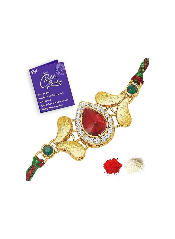 Sukkhi Sukkhi Rakhi Charming Kundan Rakhi Combo and Designer Gold Plated Premium Rakhi for Brother, Roli Chawal and Greeting Card Rakhi for Bhaiya Rakhi for MEN Kundan Rakhi|  - Image 3