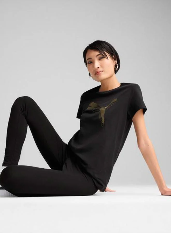 PUMA puma black-metallic gold Essential Logo Metallic T-Shirt for Women | Best Price UAE