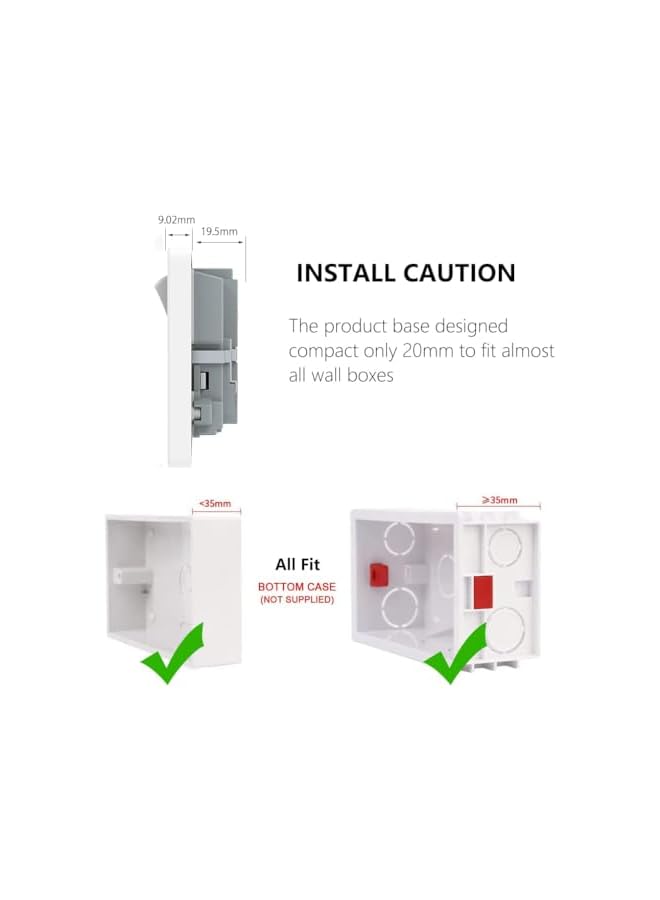 promass Wall Outlets Socket Double Switched with 2 USB A and 1 Type C Fast Charging,13 Amp 2 Gang White Electric Socket - Image 3