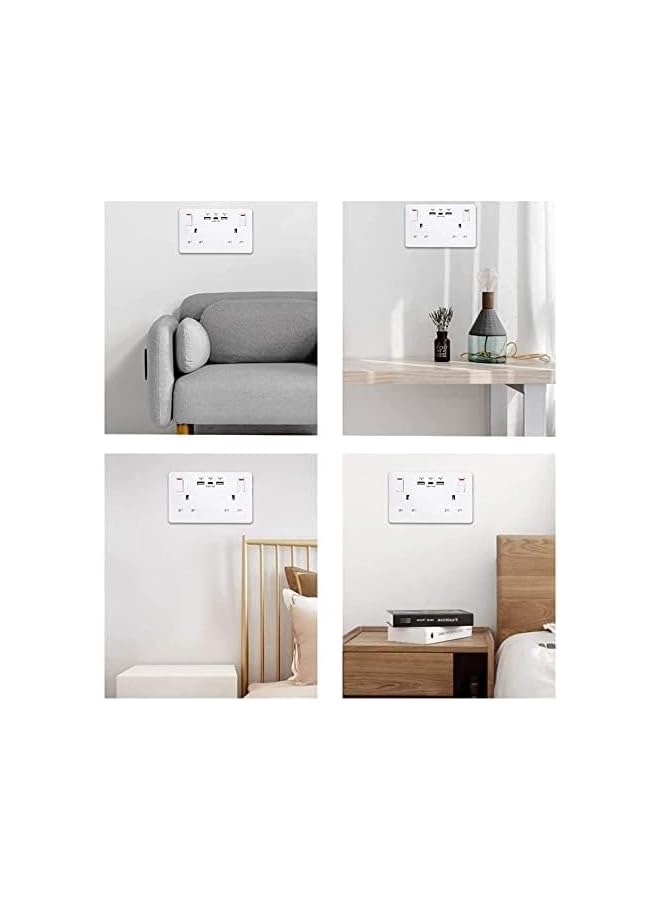 promass Wall Outlets Socket Double Switched with 2 USB A and 1 Type C Fast Charging,13 Amp 2 Gang White Electric Socket - Image 4
