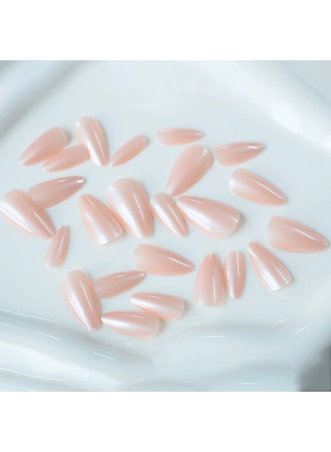 Goolsky Premium Long Almond Press-on Nails with Pink Pearl Shimmer for Soft Dreamy Elegance - Image 2