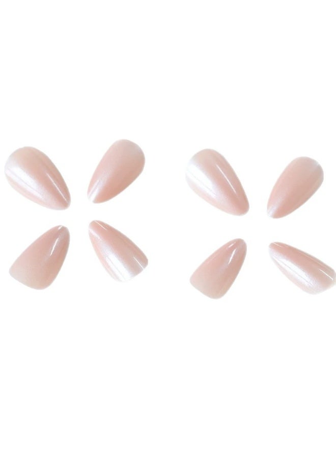 Goolsky Premium Long Almond Press-on Nails with Pink Pearl Shimmer for Soft Dreamy Elegance - Image 4