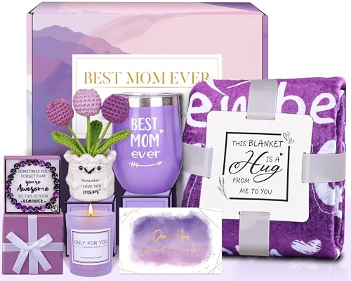 Adisher Birthday Gifts for Mom from Daughter Son Lavender Relaxing Basket Gifts Set with Luxury Flannel Purple Blanket for Women Great Birthday Thanksgiving Christmas Mothers Day Ideas for Mom Wife Her - Image 1