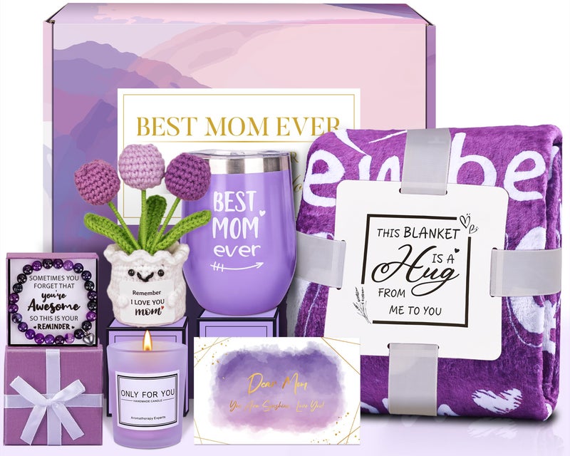 Adisher Birthday Gifts for Mom from Daughter Son Lavender Relaxing Basket Gifts Set with Luxury Flannel Purple Blanket for Women Great Birthday Thanksgiving Christmas Mothers Day Ideas for Mom Wife Her - Image 2