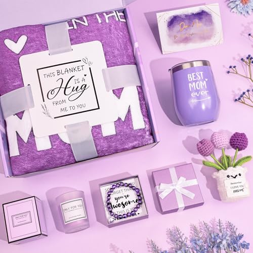 Adisher Birthday Gifts for Mom from Daughter Son Lavender Relaxing Basket Gifts Set with Luxury Flannel Purple Blanket for Women Great Birthday Thanksgiving Christmas Mothers Day Ideas for Mom Wife Her - Image 3
