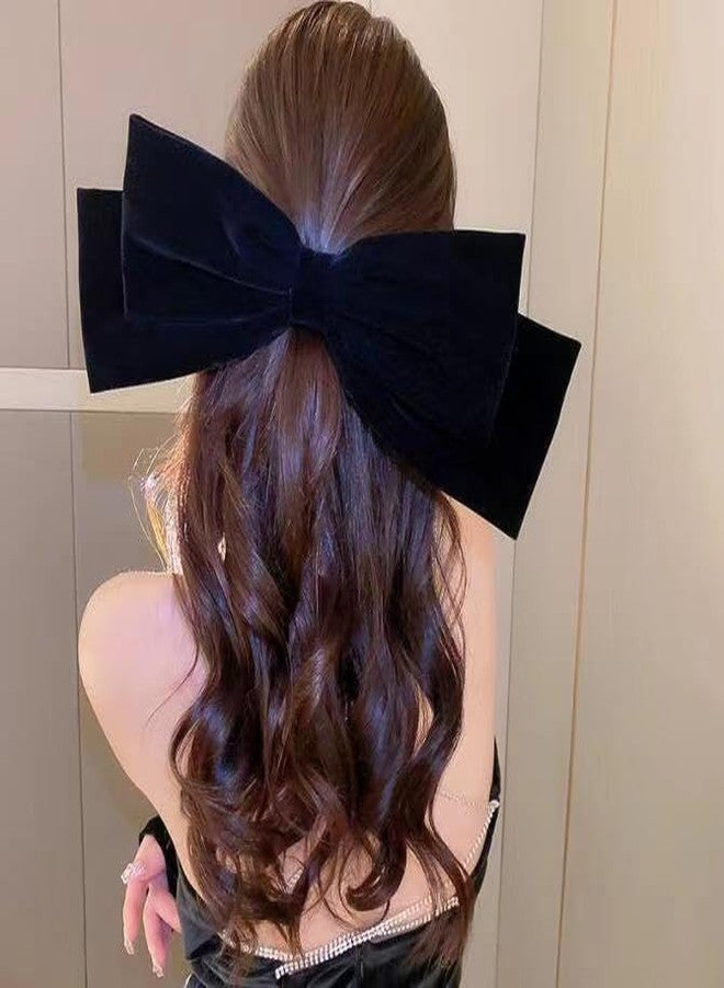 TUCEWP Velvet Bow Hair Clips for Women Girls Black Bowknot Spring Hair Clips for Thick Hair Oversize French Bow Ponytail Holder Nonslip Metal Hair Barrette Snap Hairpins Extra Large Hair Accessories - Image 1