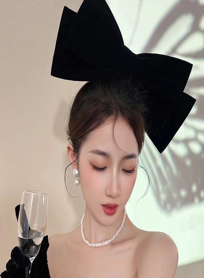 TUCEWP Velvet Bow Hair Clips for Women Girls Black Bowknot Spring Hair Clips for Thick Hair Oversize French Bow Ponytail Holder Nonslip Metal Hair Barrette Snap Hairpins Extra Large Hair Accessories - Image 4
