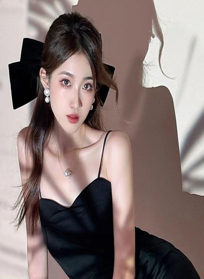 TUCEWP Velvet Bow Hair Clips for Women Girls Black Bowknot Spring Hair Clips for Thick Hair Oversize French Bow Ponytail Holder Nonslip Metal Hair Barrette Snap Hairpins Extra Large Hair Accessories - Image 3