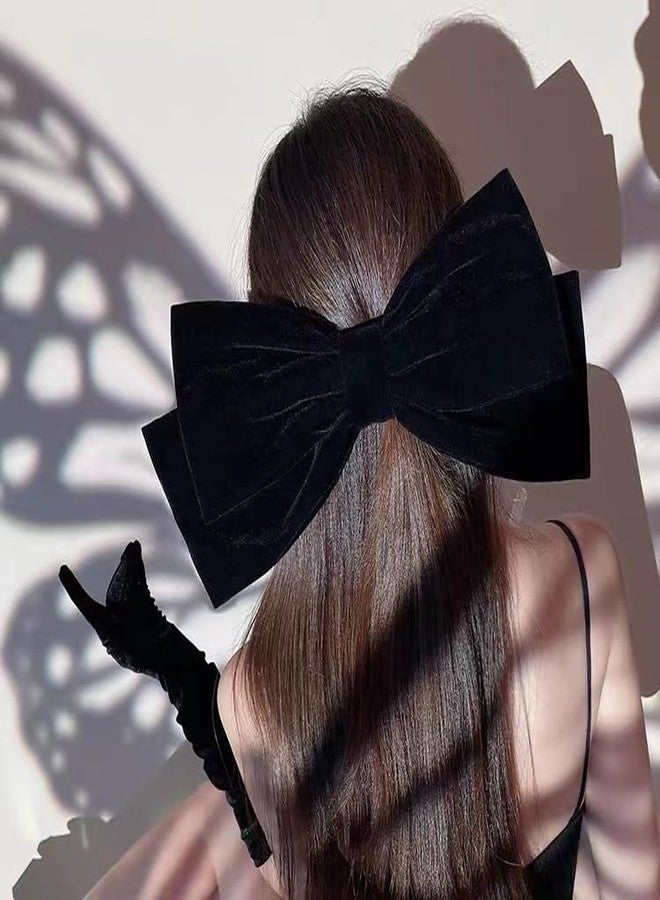 TUCEWP Velvet Bow Hair Clips for Women Girls Black Bowknot Spring Hair Clips for Thick Hair Oversize French Bow Ponytail Holder Nonslip Metal Hair Barrette Snap Hairpins Extra Large Hair Accessories - Image 2