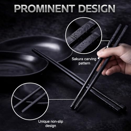 Zeinwap 10 Pairs Reusable Fiberglass Chopsticks, Non-Slip Chopsticks, Beginners Chopsticks, Dishwasher Safe for Chinese Style Japanese Food Cooking Chopsticks,(9.5 inch Black) - Image 2