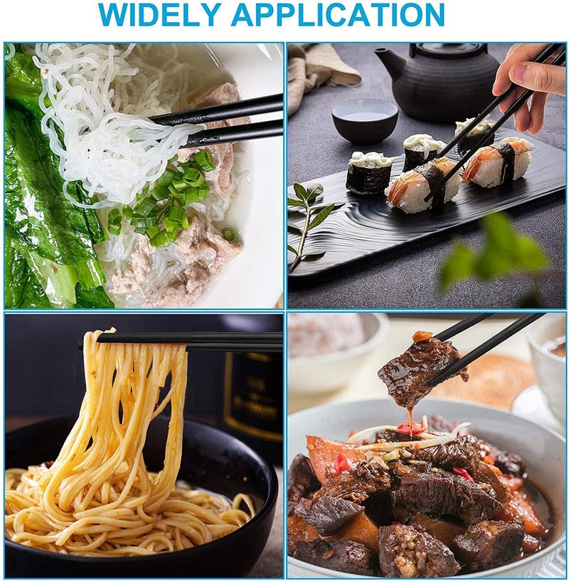 Zeinwap 10 Pairs Reusable Fiberglass Chopsticks, Non-Slip Chopsticks, Beginners Chopsticks, Dishwasher Safe for Chinese Style Japanese Food Cooking Chopsticks,(9.5 inch Black) - Image 4