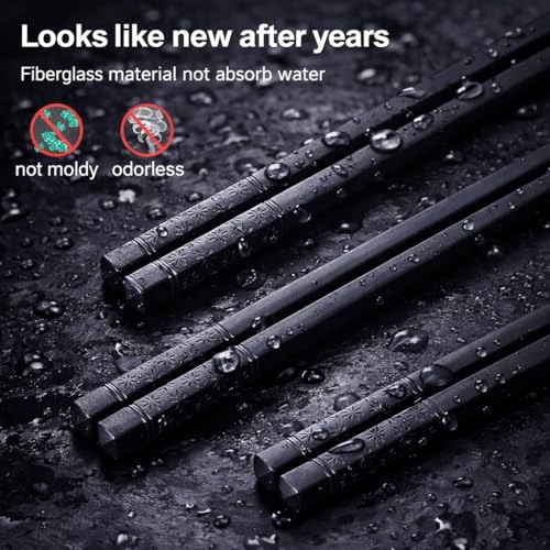 Zeinwap 10 Pairs Reusable Fiberglass Chopsticks, Non-Slip Chopsticks, Beginners Chopsticks, Dishwasher Safe for Chinese Style Japanese Food Cooking Chopsticks,(9.5 inch Black) - Image 3