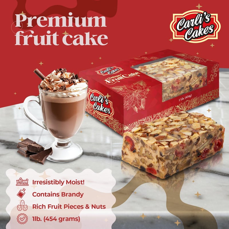 Carli’s Cakes Deluxe Fruit Cake, 1 lb. - Gourmet Holiday Fruitcake with Nuts & Dried Fruits, Ready to Serve Dessert, Ideal Christmas Gift, Celebration Treat, or Party Snack - Image 2