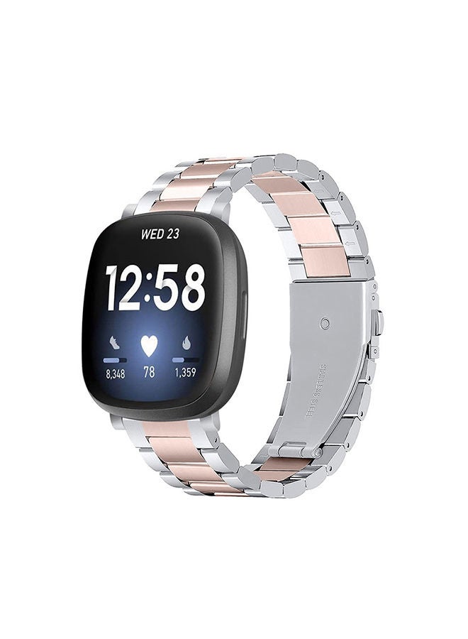 O Ozone Metal Watch Band for Fitbit Versa 3/Versa 4/Fitbit Sense/Sense 2 Strap, Stainless Steel Wristband Straps Accessories for Men Women-Silver/Rose Gold - Image 1