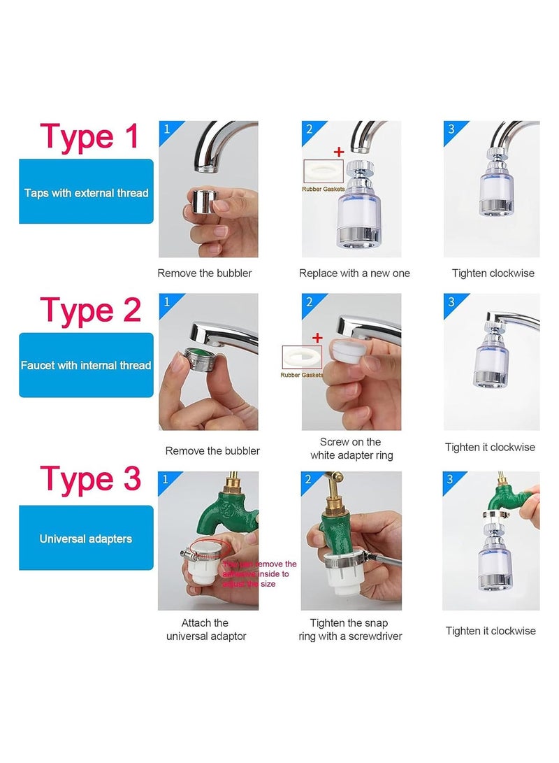 Rightsure Sink Filter Faucet, Universal 360 Degree Swivel Bathroom Sink Filter with 5 Cartridges, Kitchen Faucet Water Filter - Image 4