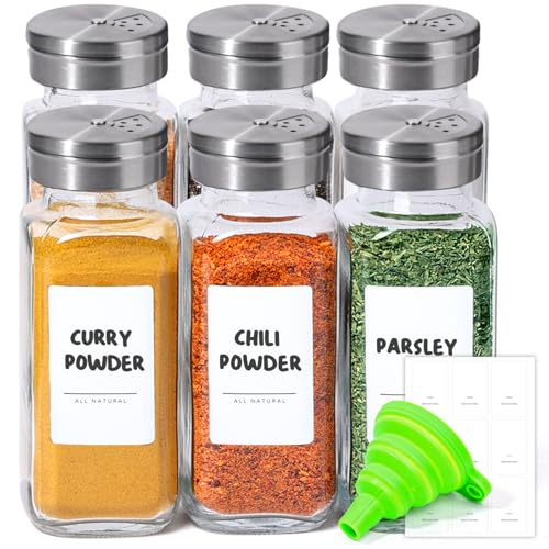 ComSaf Spice Jars with Shaker lids Adjustable 8oz 6PCS9 DIY Labels Spice Jars Trial Set Supplement Set Empty Ingredient Containers and Square Ingredient Bottles for Kitchen and Seasoning - Image 1