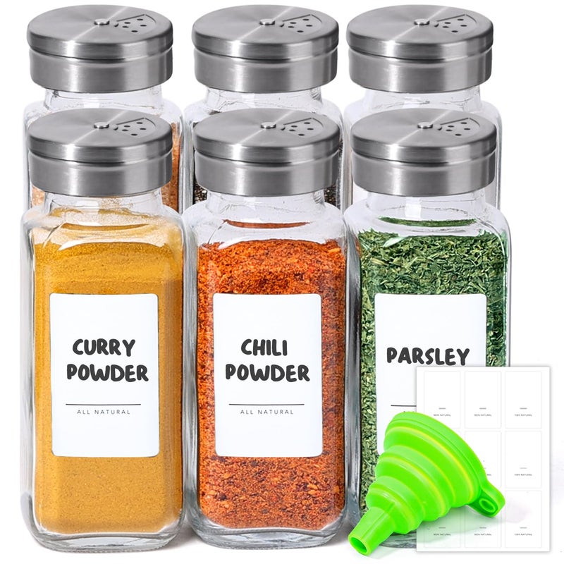 ComSaf Spice Jars with Shaker lids Adjustable 8oz 6PCS9 DIY Labels Spice Jars Trial Set Supplement Set Empty Ingredient Containers and Square Ingredient Bottles for Kitchen and Seasoning - Image 2