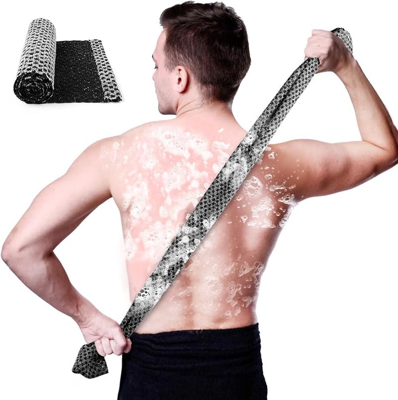LOPHE Long Exfoliating Washcloth Extra Long Exfoliating Body Towel Deep Exfoliating Towel Natural Body Exfoliator Bath Scrub Loofah Cleaning Dirt and Dead Skin for Men WomenBlack