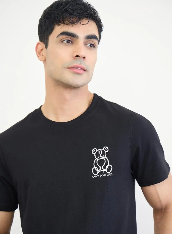 Styli  Men Printed Cotton T-Shirt and Checked Shorts Set for Men | Best Price UAE