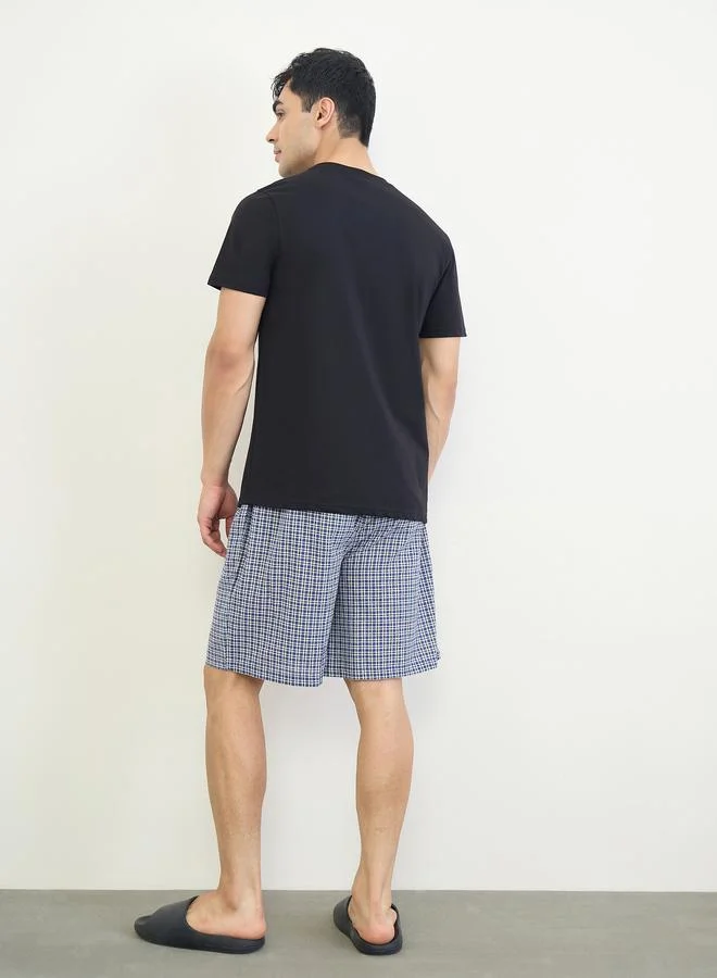 Styli  Men Printed Cotton T-Shirt and Checked Shorts Set for Men | Best Price UAE