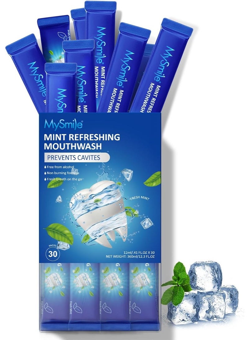 MySmile Mouthwash Alcohol Free, Mouth Wash for Adults, Travel Mouthwash Helps Kill 99% of Bad Breath Germs, Prevents Cavities, Fluoride Free, Fresh Mint, 30 Uses - Image 1