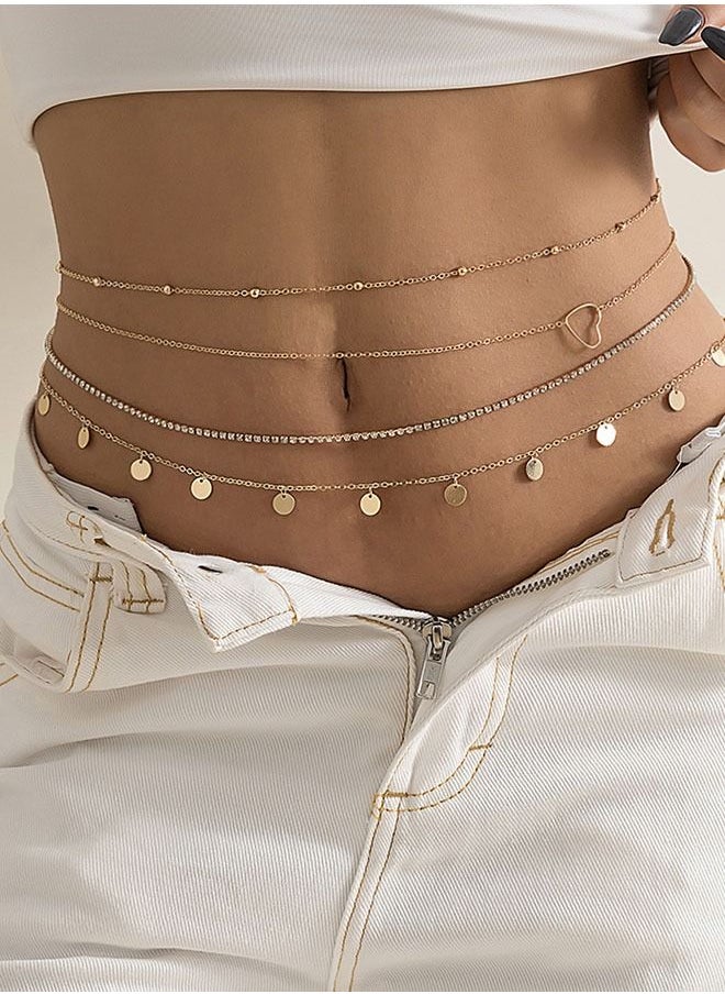 Waist Chain Overlay Metal Chain Body Chain Peach Heart Sequin Claw Chain Water Diamond Multi layer Waist Chain  - Image 1