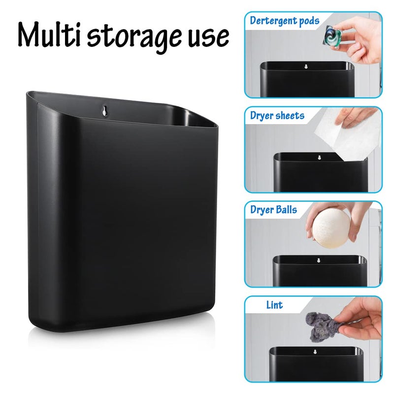 Picowe Magnetic Laundry Storage, Large Lint Holder Bin for Laundry Room, Space-Saving Trash Container Hanging on Dryer, Washer or Wall Mount Trash Bin (Black) - Image 5