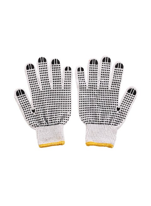 10-Pairs Cotton Working Glovers I - White Dotted Black