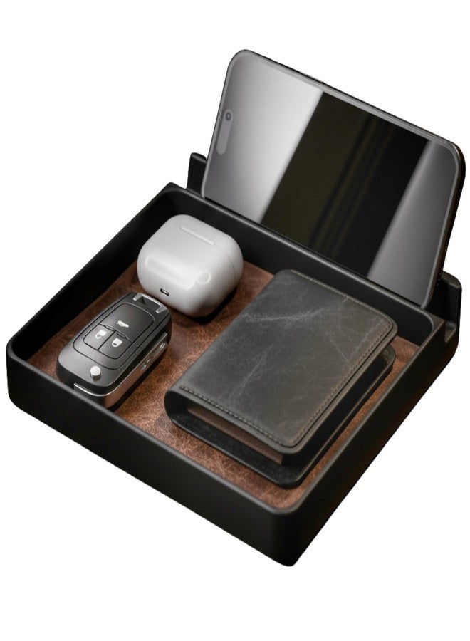 Main Street Forge Made in USA Valet Tray | American Made EDC Tray for Men | Catchall with Leather Insert | EDC Key, Wallet & Phone Organizer for Nightstand, Desk, or Dresser | Wallet & Key Holder - Image 1
