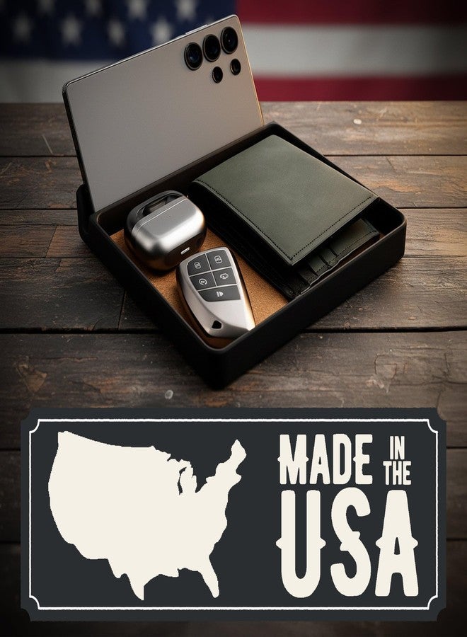 Main Street Forge Made in USA Valet Tray | American Made EDC Tray for Men | Catchall with Leather Insert | EDC Key, Wallet & Phone Organizer for Nightstand, Desk, or Dresser | Wallet & Key Holder - Image 2