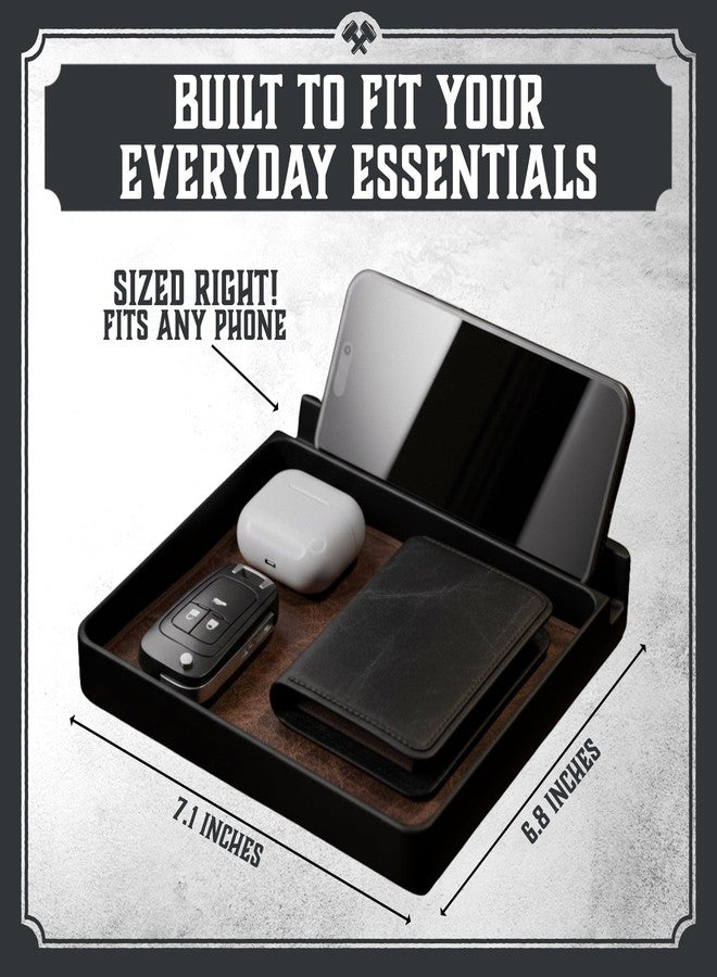 Main Street Forge Made in USA Valet Tray | American Made EDC Tray for Men | Catchall with Leather Insert | EDC Key, Wallet & Phone Organizer for Nightstand, Desk, or Dresser | Wallet & Key Holder - Image 3