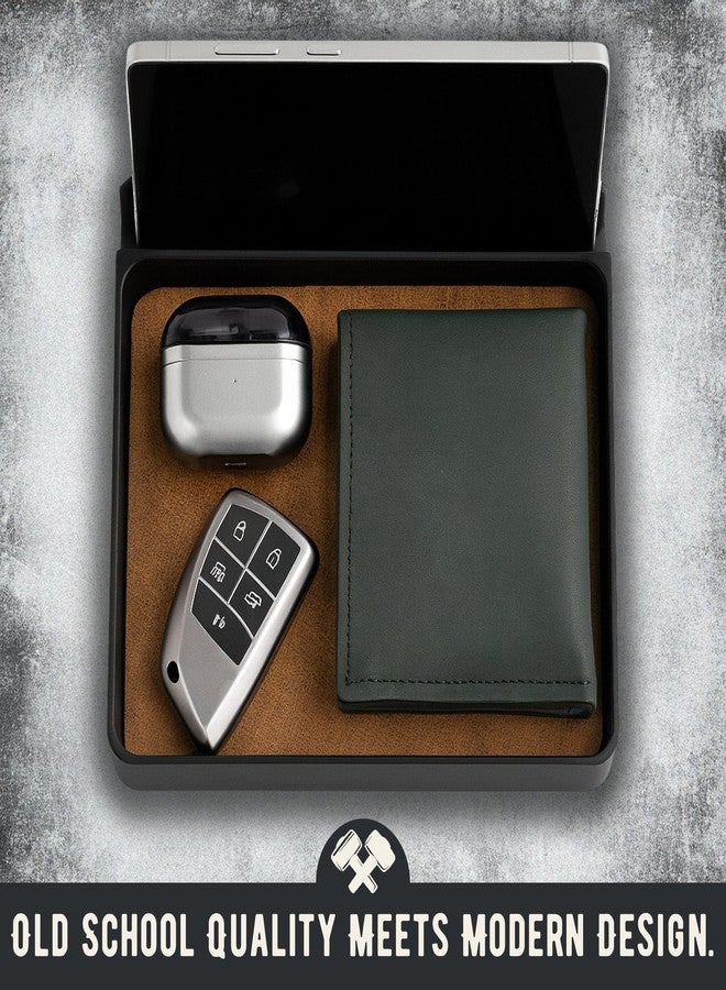 Main Street Forge Made in USA Valet Tray | American Made EDC Tray for Men | Catchall with Leather Insert | EDC Key, Wallet & Phone Organizer for Nightstand, Desk, or Dresser | Wallet & Key Holder - Image 5