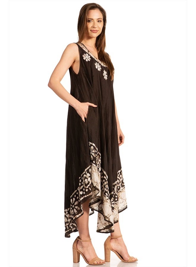 Sakkas 15009 - Alexis Embroidered Long Sleeveless Floral Caftan Dress/Cover Up - Black - OS - Image 3