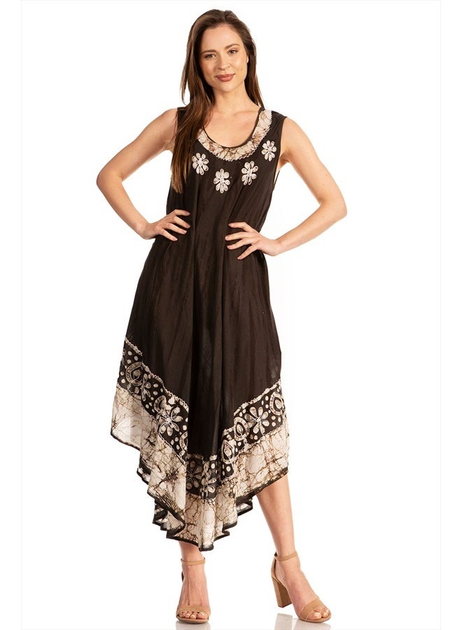 Sakkas 15009 - Alexis Embroidered Long Sleeveless Floral Caftan Dress/Cover Up - Black - OS - Image 5