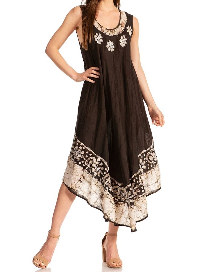 Sakkas 15009 - Alexis Embroidered Long Sleeveless Floral Caftan Dress/Cover Up - Black - OS - Image 1