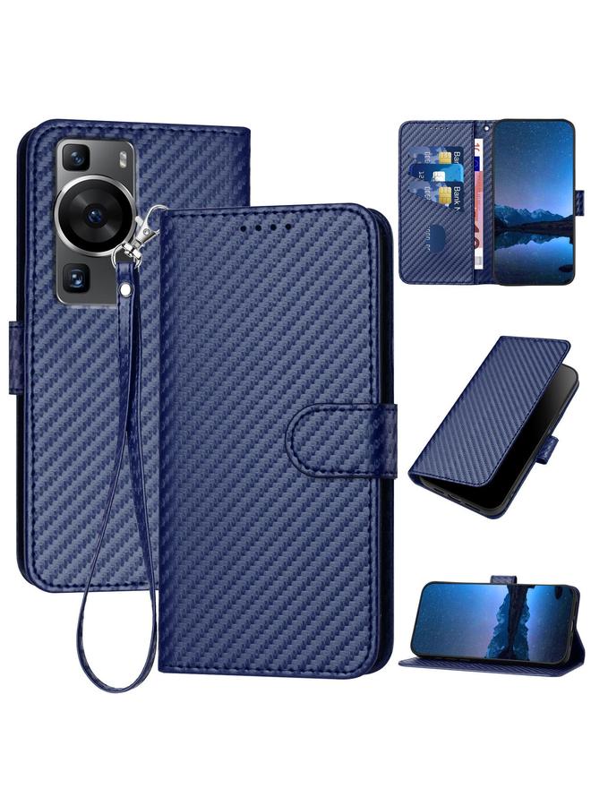 Zaboon Case For Huawei P60 / P60 Pro YX0070 Carbon Fiber Buckle Leather Phone Case with Lanyard - Image 1