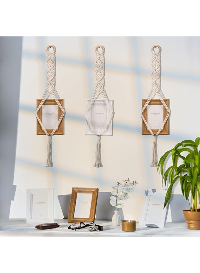 Antikiano Set of 3 Picture Frames with Handmade Macrame Hanger Suitable for Pictures 10 x 15 cm, Collage, Photo Wall, Picture Wall, Boho Decoration - Image 2